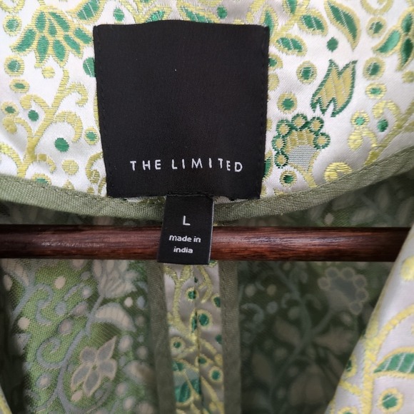The Limeted Sz‎ L Cropped Satin Jacquard Blazer Sz Large Green Floral - Picture 2 of 4